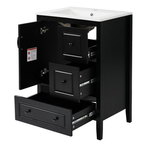 English Elm Christopher Knight Home® - 24 Freestanding Retro Bathroom Vanity with Ceramic Sink, Soft-Close Cabinet & Drawers, Painted MDF Finish Black N759P292551B