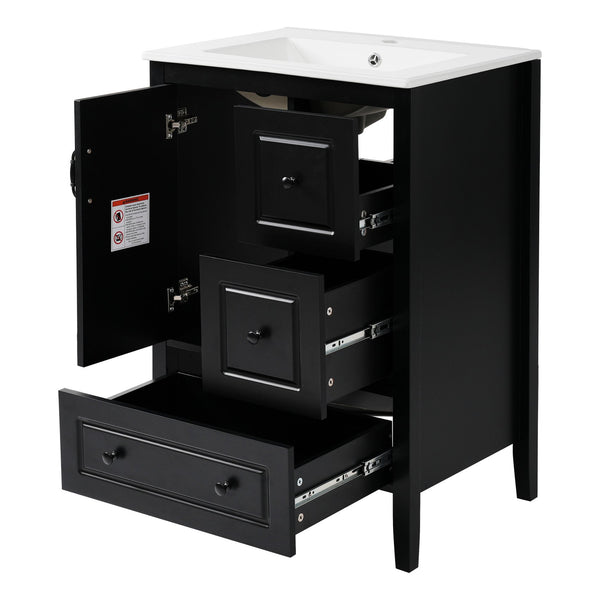 English Elm Christopher Knight Home® - 24 Freestanding Retro Bathroom Vanity with Ceramic Sink, Soft-Close Cabinet & Drawers, Painted MDF Finish Black N759P292551B