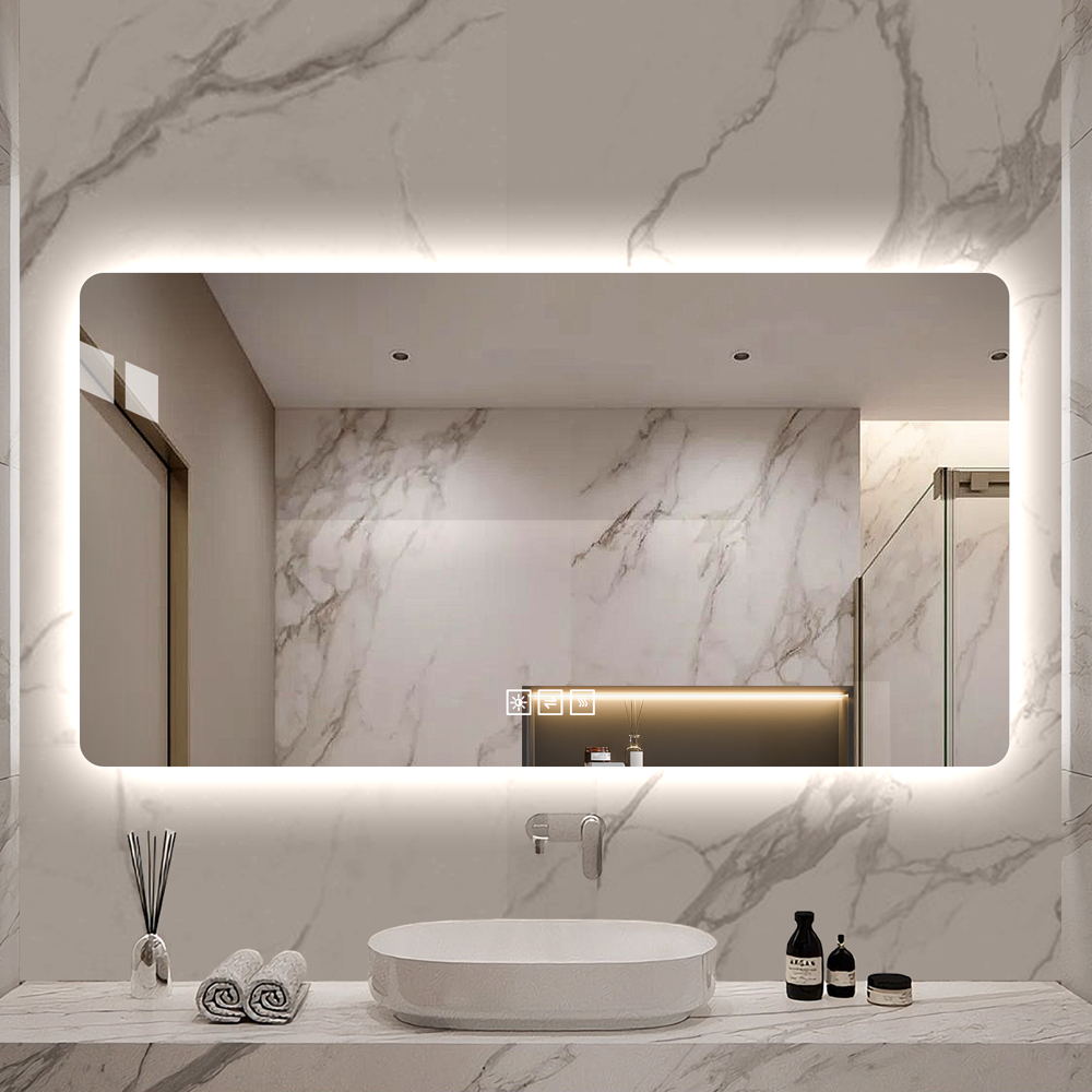 English Elm 48*24in LED bathroom mirror with anti-corrosion multi-layer protection, three-color dimmable, backlit, demist touch W2709P268889