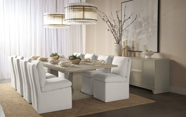 Sunpan GLENROSE Elegant Wheeled Dining Chair in Effie Linen - Luxurious Comfort with Easy Mobility & Style 107449V