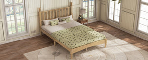 English Elm Full Size Rubberwood Platform Bed Gourd Headboard Retro Bohemian Bedroom Frame N733P338317M