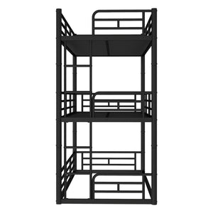 English Elm Twin Triple Metal Bunk Bed Matte Powder Coated Frame with Full Safety Guardrails Black W1580S00578