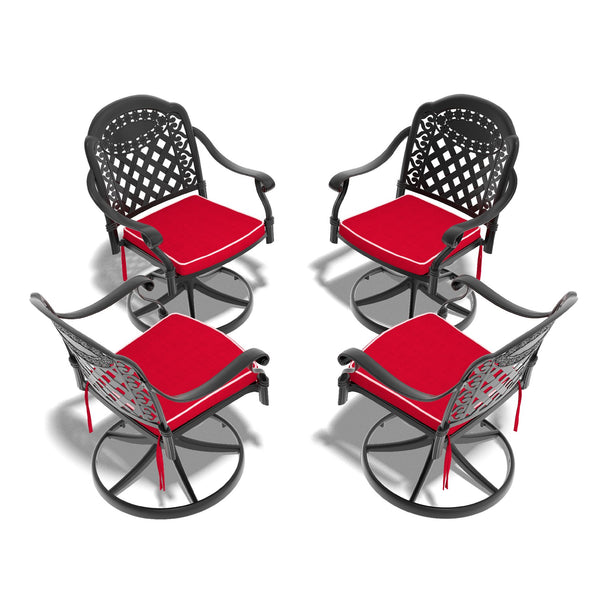 English Elm Cast Aluminum Patio Swivel Chair Set Of 4 With Black Frame And Red Cushions For Outdoor Elegance W1710S00429