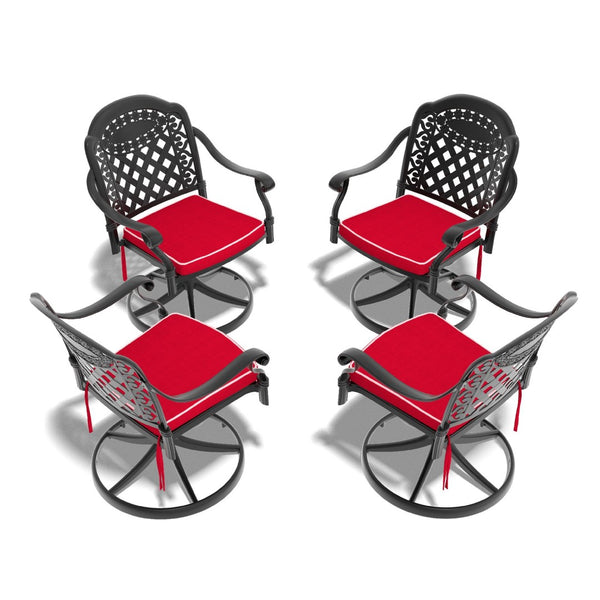 English Elm Cast Aluminum Swivel Patio Dining Chairs Set of Four with Ornate Scrollwork Outdoor Seating W1710S00669