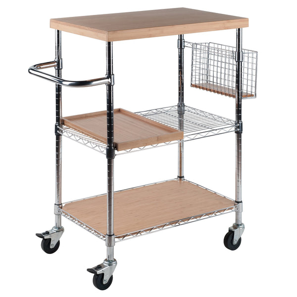 Winsome Wood Madera Utility Kitchen Cart - Versatile Bamboo & Chrome Mobile Serving Station With Adjustable Features Bamboo Bamboo ,Metal 83336-winsome-wood
