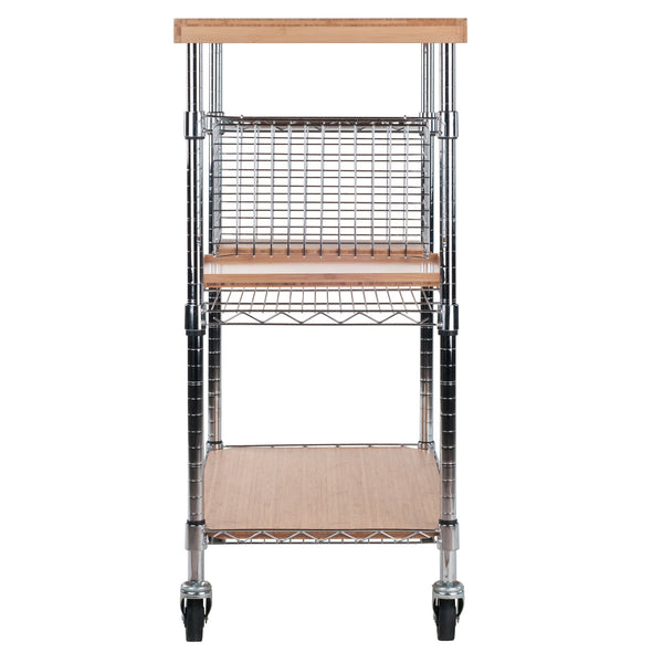Winsome Wood Madera Utility Kitchen Cart - Versatile Bamboo & Chrome Mobile Serving Station With Adjustable Features Bamboo Bamboo ,Metal 83336-winsome-wood