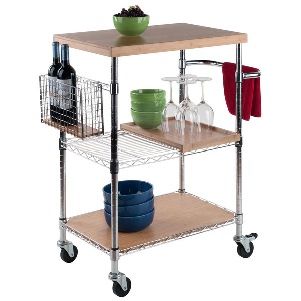 Winsome Wood Madera Utility Kitchen Cart - Versatile Bamboo & Chrome Mobile Serving Station With Adjustable Features Bamboo Bamboo ,Metal 83336-winsome-wood