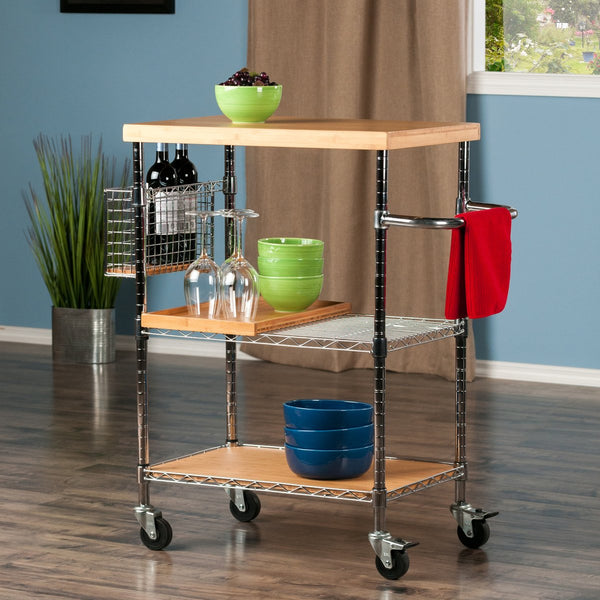 Winsome Wood Madera Utility Kitchen Cart - Versatile Bamboo & Chrome Mobile Serving Station With Adjustable Features Bamboo Bamboo ,Metal 83336-winsome-wood