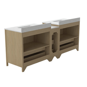 English Elm 108"w×22"d×34"h Freestanding Double Sink Vanity with White Countertop Soft Close T3785S00007