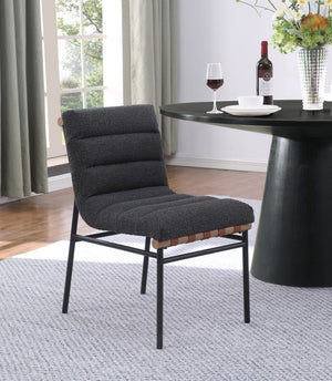 English Elm Liana Boucle Upholstered Dining Chairs Set of 2 with Cognac Leather Accents Iron Legs Dark Gray B2749P413190