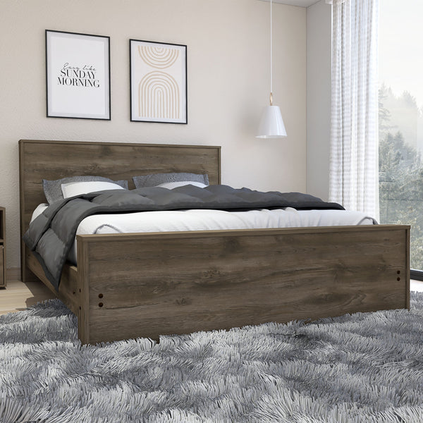 English Elm Galanto Full Size Platform Bed with Headboard Dark Brown – Modern 440 lb Capacity, Easy Assemble B200S00359