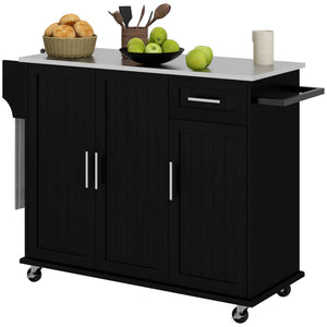 English Elm Homcom Rolling Kitchen Island With Storage, Stainless Steel Top, Spice Rack & Wheels For Easy Mobility W2225P217374