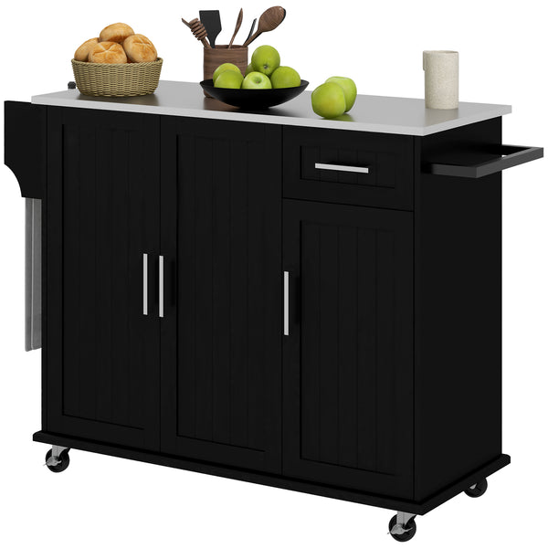 English Elm Homcom Rolling Kitchen Island With Storage, Stainless Steel Top, Spice Rack & Wheels For Easy Mobility W2225P217374