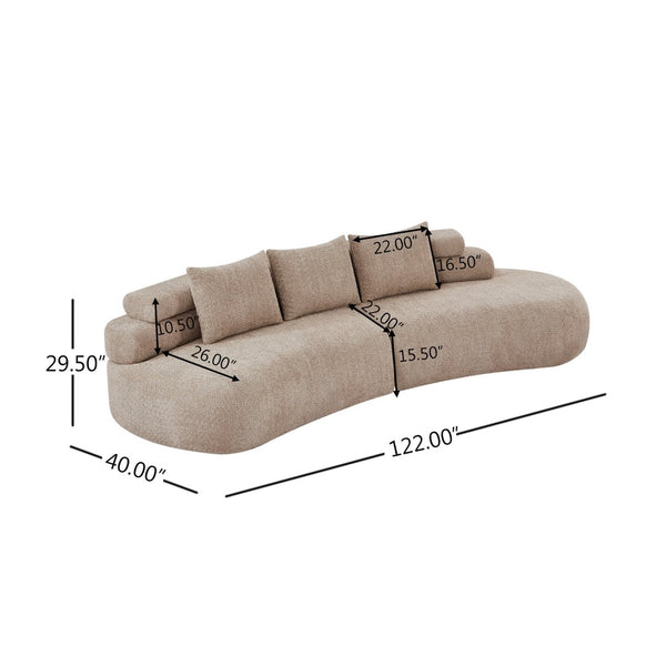 English Elm 122" Curved Modular Sectional Sofa Cloud Fill Polyester Upholstered Living Room Seating Almond N771P396326V_N771P396327V