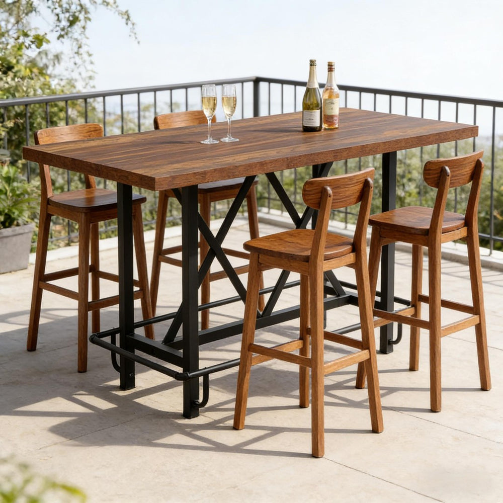English Elm Bar Table Two Tier Industrial Metal Frame Open Shelf Home Kitchen Entertaining Stand T3971P451286