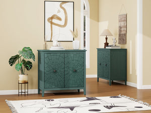 English Elm Geometric Diamond Embossed Sideboard Cabinet Matte Vintage Mdf Entryway Storage Green W688P364740