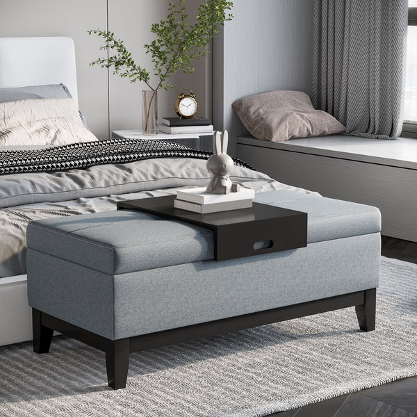 English Elm HOMCOM Tufted 42" Linen Storage Ottoman Bench with Removable Tray, Spacious Seat & Hidden Compartment W2225P229756