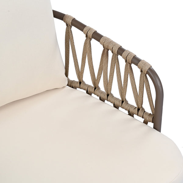 English Elm Christopher Knight Home® - 4-Piece Outdoor Patio Set with Woven Rope U-Back, Steel Frame, Thick Cushions & Acacia Table for Garden Brown+Beige N780P209458R