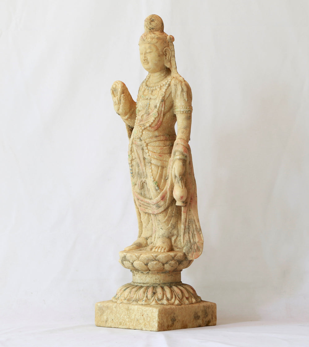 Lilys White Marble Buddha With Colorful Ceremonial Dress 8337