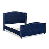 English Elm Marcella Upholstered Shelter Headboard Bed Set, King, Navy Blue Velvet