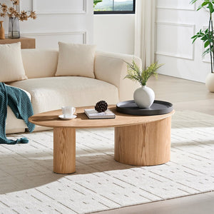 English Elm Modern Oval Ash Veneer Coffee Table with Hidden Storage for Minimalist Living Rooms Natural W2085S00103