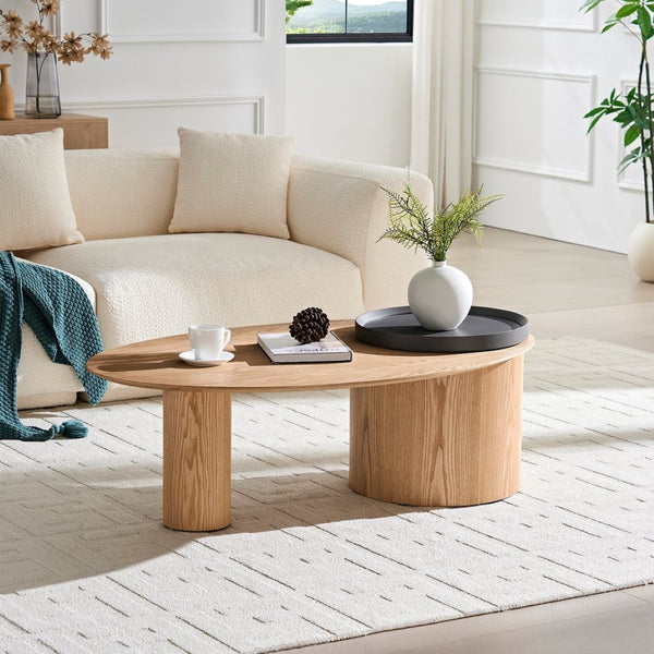 English Elm Modern Oval Ash Veneer Coffee Table with Hidden Storage for Minimalist Living Rooms Natural W2085S00103