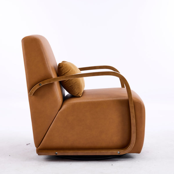 English Elm single-person ergonomic swivel leisure sofa chair in antique brown faux leather with casters and lumbar support W3248P354244