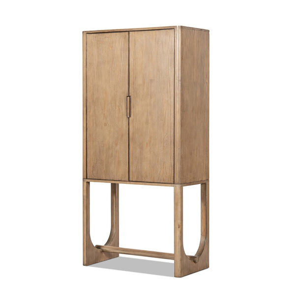 English Elm Nolan Tall Reclaimed Pine Bar Cabinet with Wine Storage for Dining or Living Rooms B2719P485501