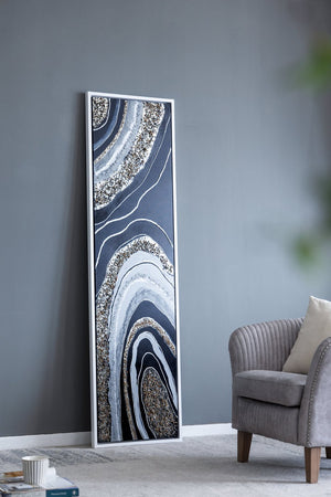 English Elm 70.9X19.7X1.5" Elongated Landscape Oil Painting With Metallic Accents And Textured Stones For Modern Decor W2078P313340