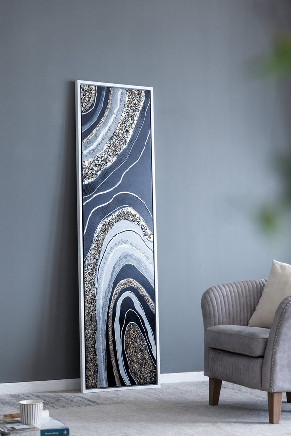 English Elm 70.9X19.7X1.5" Elongated Landscape Oil Painting With Metallic Accents And Textured Stones For Modern Decor W2078P313340