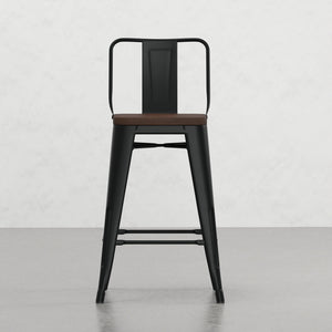 English Elm Keeley 24in Metal and Solid Elm Wood Counter Stools Set of 4 — Curved Backs, Footrests, Durable Finish Black B2732P253606