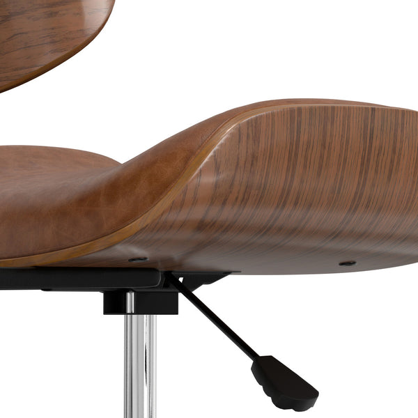 English Elm Dax Bentwood Office Chair Tan Vegan Leather Upholstered Swivel, Tufted Padded Seat, Adjustable Height B136P203491