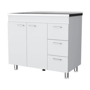 English Elm Darien White Base Cabinet with Faucet Hole, Double Door & 3 Drawers, 39.37"W x 35.43"H Stylish storage B128S00040