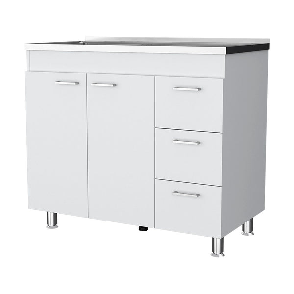 English Elm Darien White Base Cabinet with Faucet Hole, Double Door & 3 Drawers, 39.37"W x 35.43"H Stylish storage B128S00040