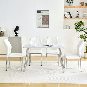 English Elm Table and Chair Set Marble Glass Top Silver Legs Four Seat Modern Dining W1151S04641