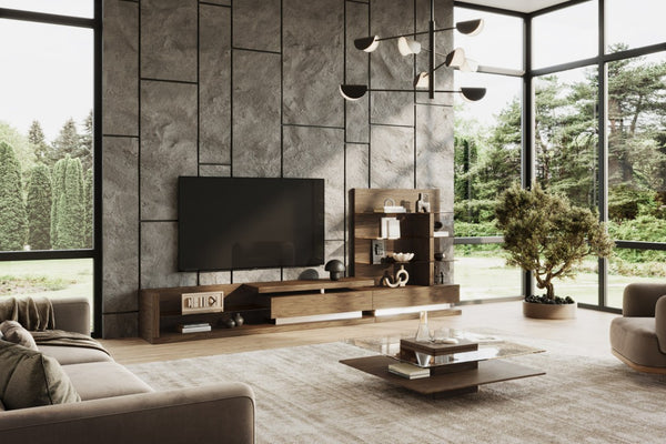 VIG Furniture Clarion Modern Walnut & Grey Glass Coffee Table - 39" Square Tempered Top, Pedestal Base, 55 Lb Capacity VGBB-LE638E-WALGRY