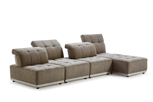VIG Furniture Ekron Modular 7-Piece Fabric Sofa Set With Ottoman, Channel-Tufted Cushions & Adjustable Headrests Brown Sectional Sofa VGMB-MB-1881-BRN