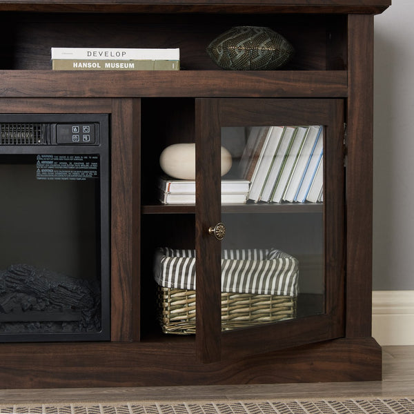 English Elm Contemporary TV Media Stand with 18" Electric Fireplace Insert, 65" TV Capacity, Brown, Ample Storage W2275S00043