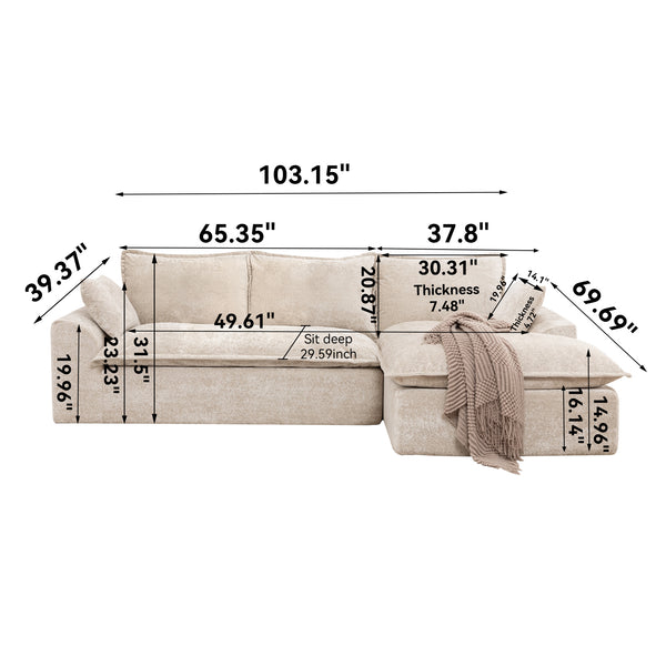 English Elm 103" Modern Modular L-Shaped Sectional Couch - Cloud-Like Comfort, No Assembly, Premium Chenille Upholstery W1170S00039