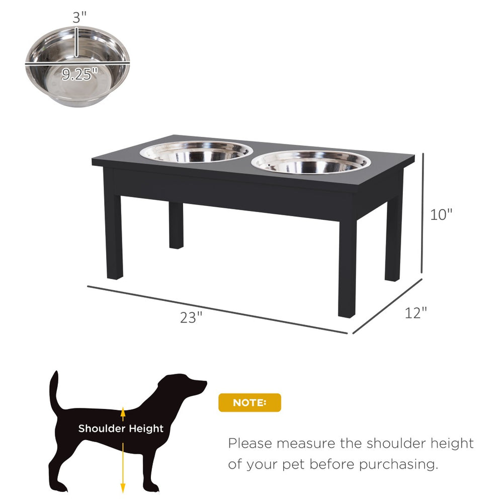 English Elm Black Elevated Wood Pet Feeding Station with Dual Stainless Bowls for Medium Dogs T3971P434201