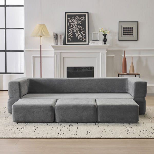 English Elm Ebern Designs Convertible Sectional Sofa – Cozy Chenille Sleeper With 3 Footrests For Small Spaces W1829P280222
