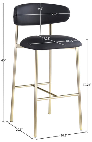 Meridian Furniture Lupita Vegan Leather Barstools with Curved Back and Metal Frame for Kitchen Island Seating Black Style A 833Black-C