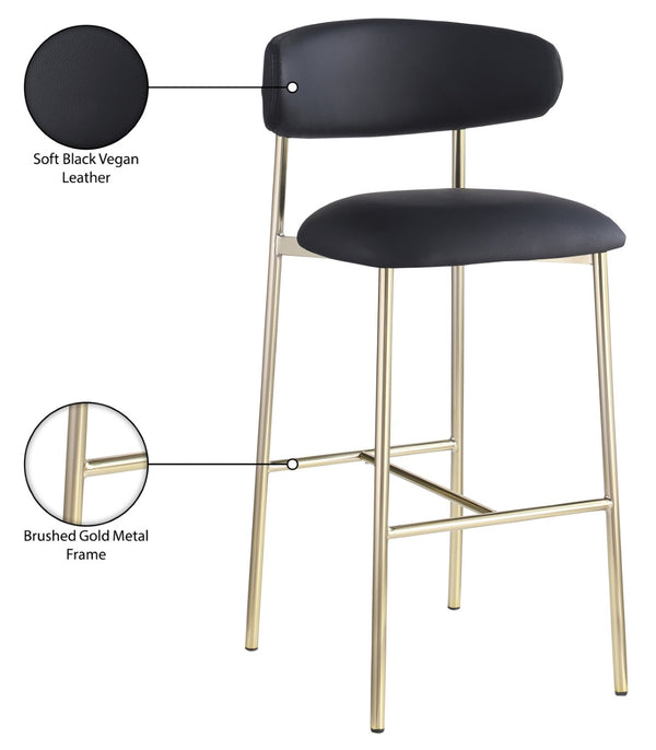 Meridian Furniture Lupita Vegan Leather Barstools with Curved Back and Metal Frame for Kitchen Island Seating Black Style A 833Black-C
