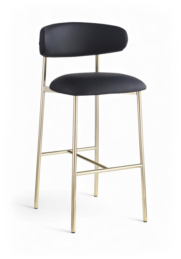 Meridian Furniture Lupita Vegan Leather Barstools with Curved Back and Metal Frame for Kitchen Island Seating Black Style A 833Black-C