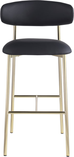 Meridian Furniture Lupita Vegan Leather Barstools with Curved Back and Metal Frame for Kitchen Island Seating Black Style A 833Black-C