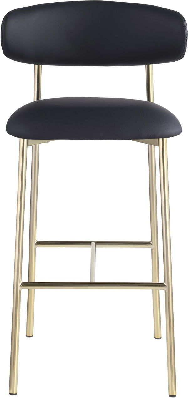 Meridian Furniture Lupita Vegan Leather Barstools with Curved Back and Metal Frame for Kitchen Island Seating Black Style A 833Black-C