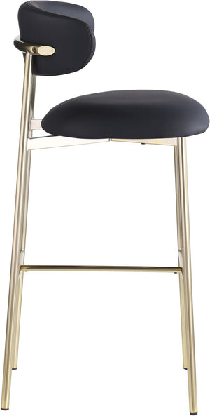 Meridian Furniture Lupita Vegan Leather Barstools with Curved Back and Metal Frame for Kitchen Island Seating Black Style A 833Black-C