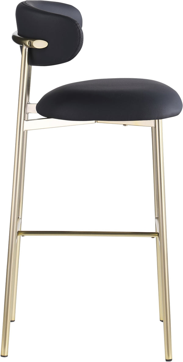 Meridian Furniture Lupita Vegan Leather Barstools with Curved Back and Metal Frame for Kitchen Island Seating Black Style A 833Black-C