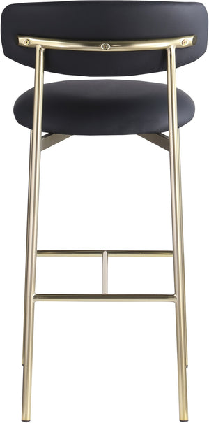 Meridian Furniture Lupita Vegan Leather Barstools with Curved Back and Metal Frame for Kitchen Island Seating Black Style A 833Black-C