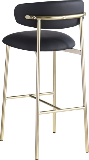 Meridian Furniture Lupita Vegan Leather Barstools with Curved Back and Metal Frame for Kitchen Island Seating Black Style A 833Black-C